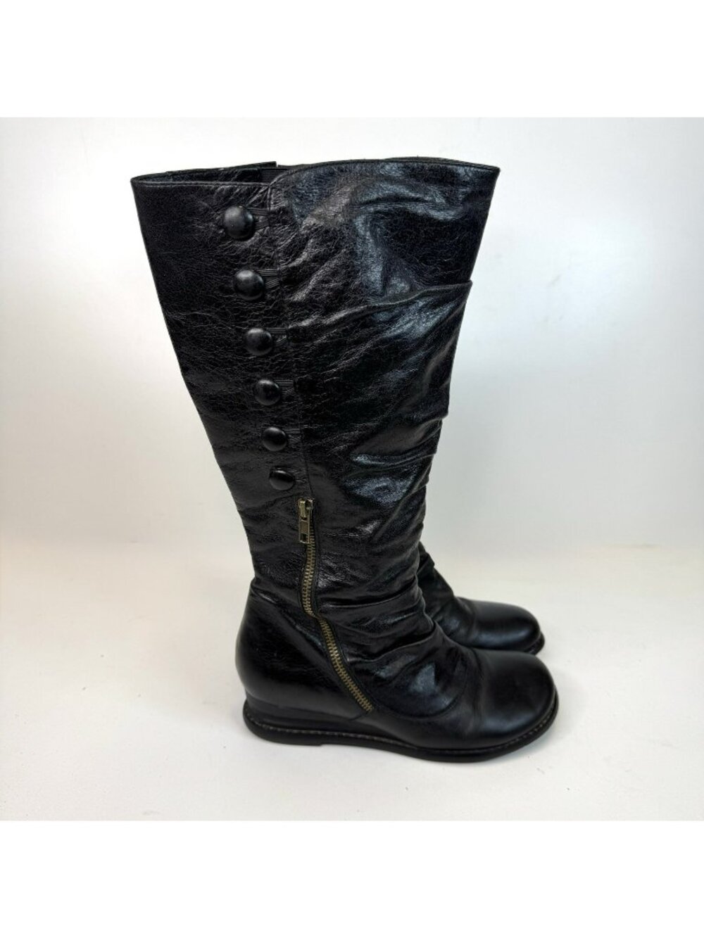 Miz Mooz Womens Size 8 Brenda Wide Calf Black Tall Button Boots Leather